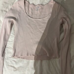 Brandy Melville Ribbed Long Sleeve Bodysuit - Light Pink